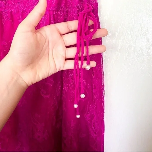 Alexis Dress Umbria Tiered Lace Tulle Silk Maxi Wedding Pink Fuchsia XS GUC - Picture 4 of 11